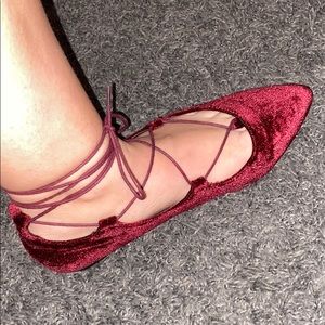 Lace up Burgundy Ballet Flats